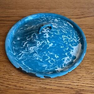 Antique Primitive Blue White Swirl Enamelware Graniteware Replacement Pot Lid